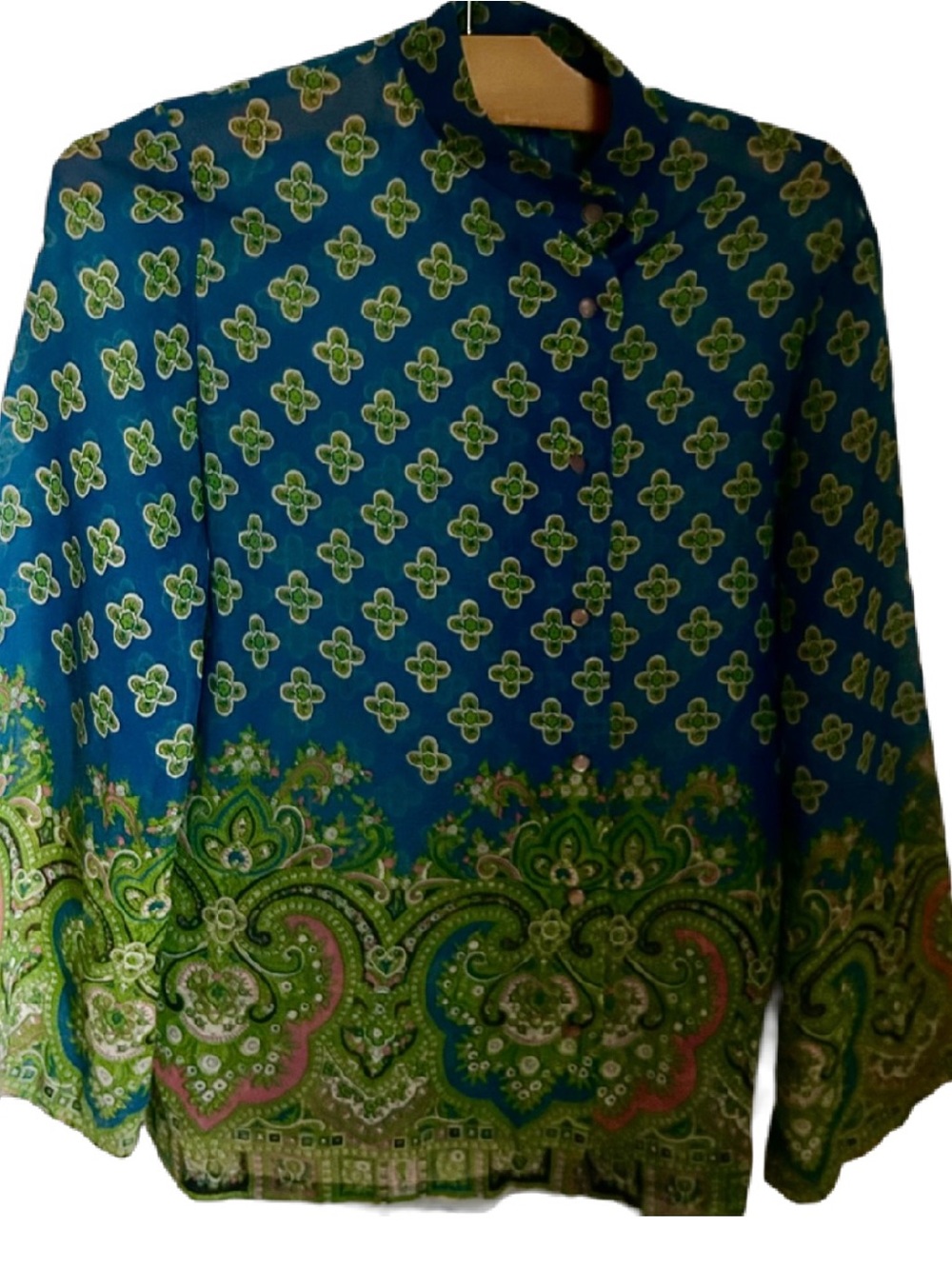 Vintage 60s/70s Hippie Paisley Blouse | Made in Canada | Mao Collar